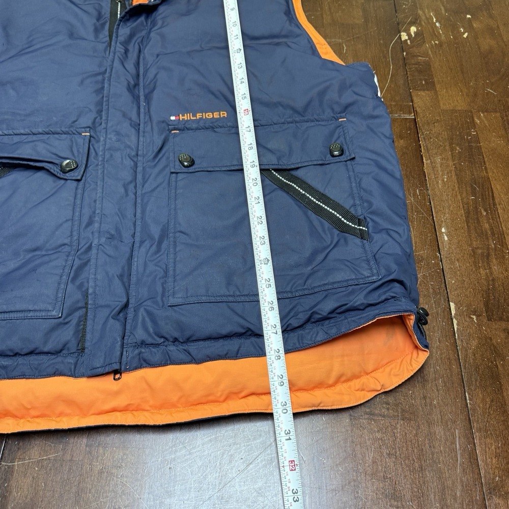 Vtg Tommy Hilfiger Vest Mens XL Navy Orange Reversible Down Puffer Colorblock - Picture 8 of 11